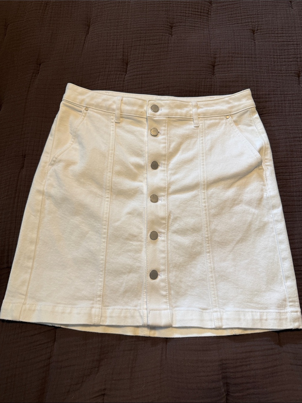 Ann Taylor Weekend White Denim Button Front Skirt Size 6
